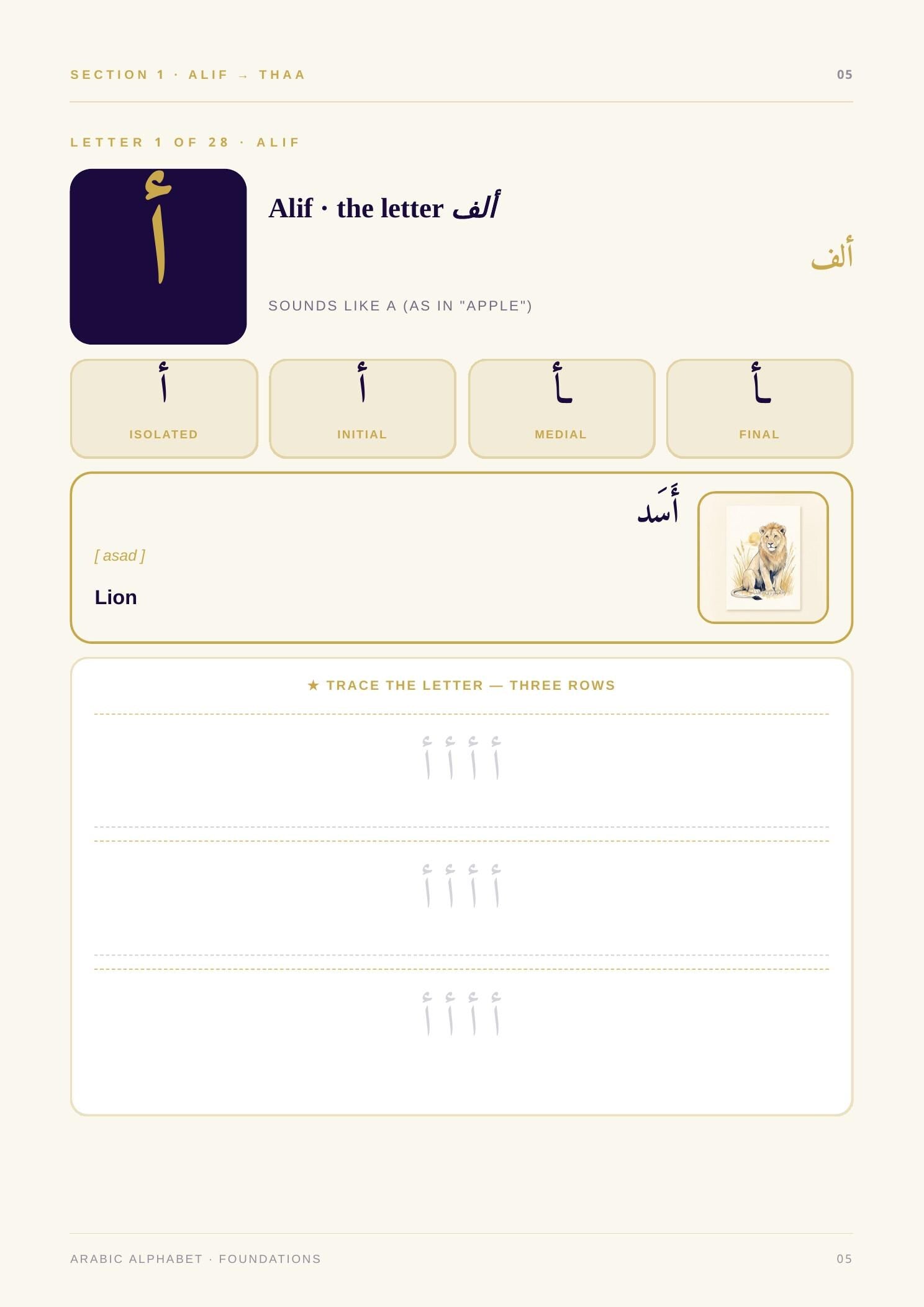 Arabic Alphabet Tracing & Vocab — Foundations