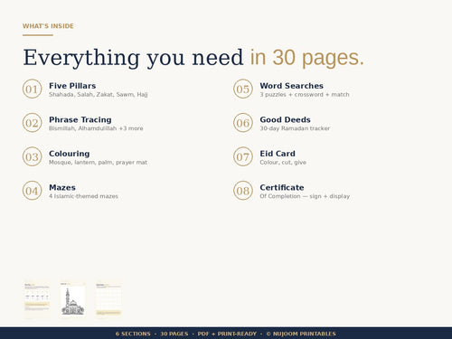 PDF · Islamic Activity Book for Kids Vol 1 | 36 Pages: Five Pillars, Phrase Tracing, Colouring, Mazes and Puzzles | PDF Download