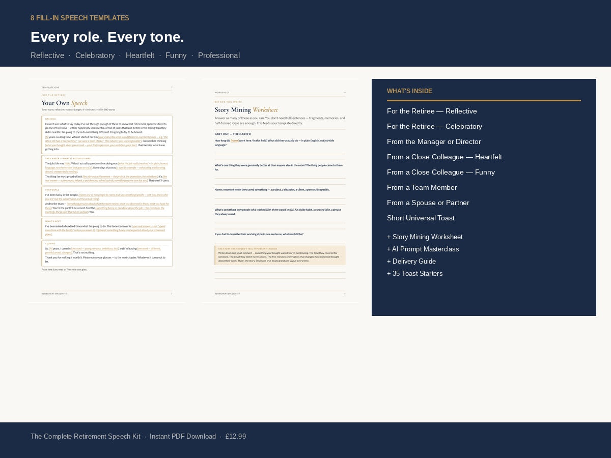 Retirement Speech Kit - listing-2-templates