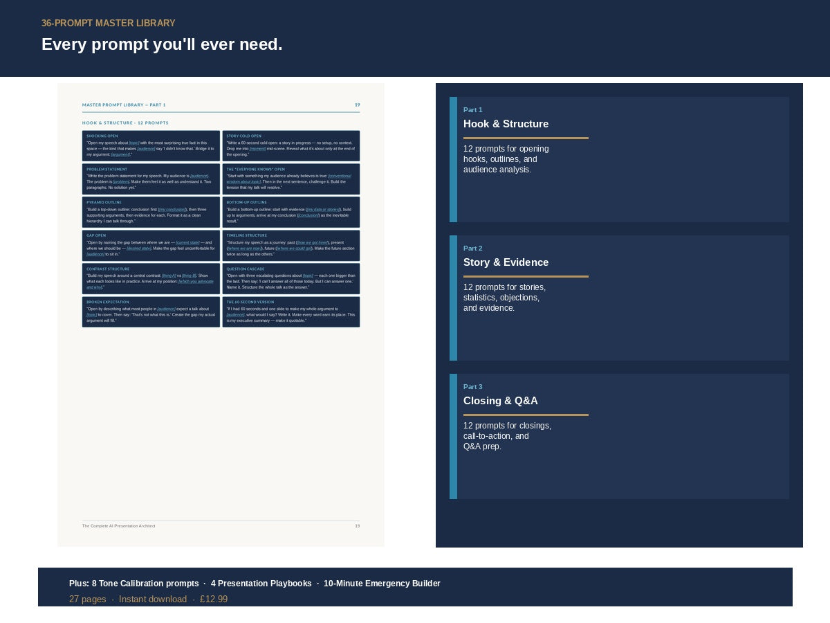 PDF · The Complete AI Presentation Architect — 5-Phase Prompt System, 36 Prompts, 4 Playbooks