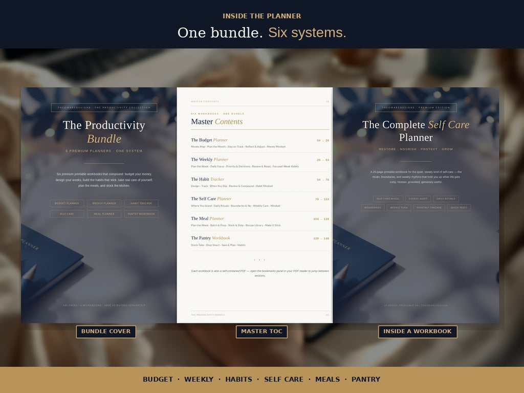 PDF · The Productivity Bundle | 6 Premium PDF Planners | Budget, Weekly, Habit, Self Care, Meal and Pantry Workbook | Instant Download