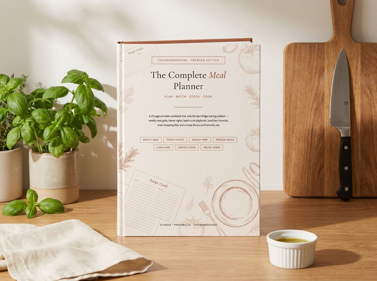 PDF · The Complete Meal Planner | 25-Page Weekly Meal Grid, Batch-Cook Plan, Pantry Inventory, Recipe Cards and Shopping List | PDF Download