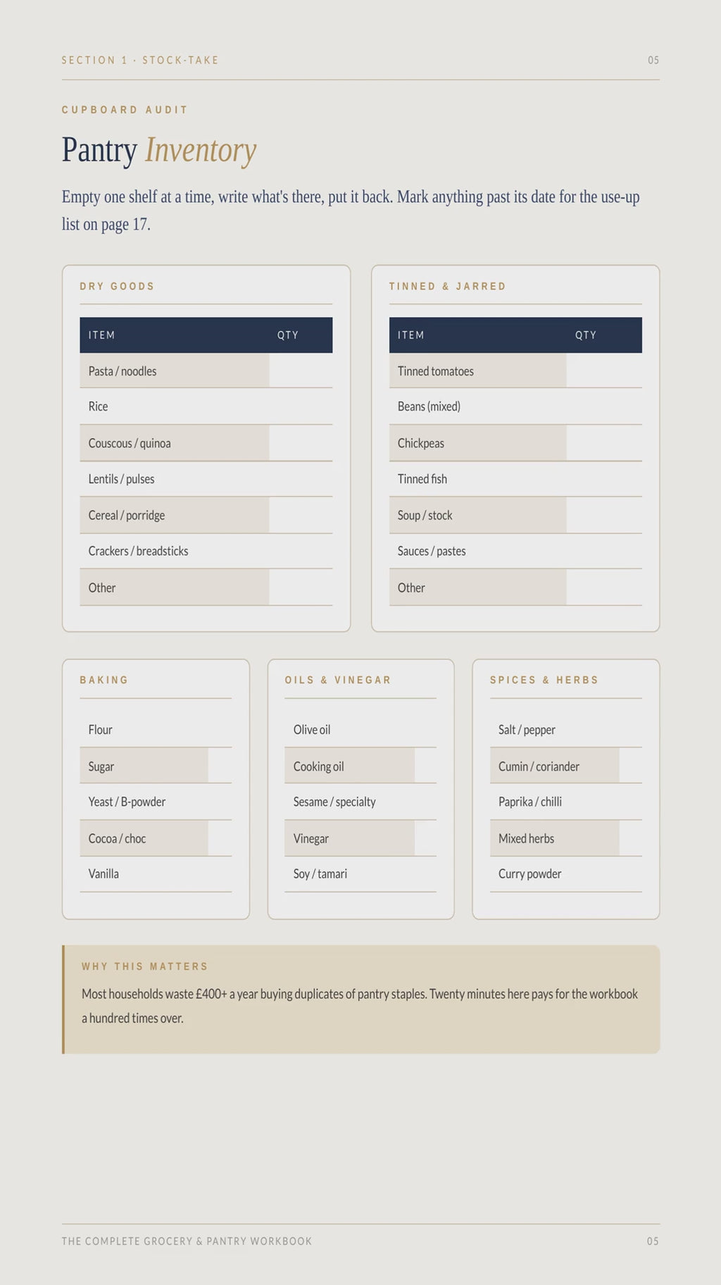 Pantry Workbook — product preview