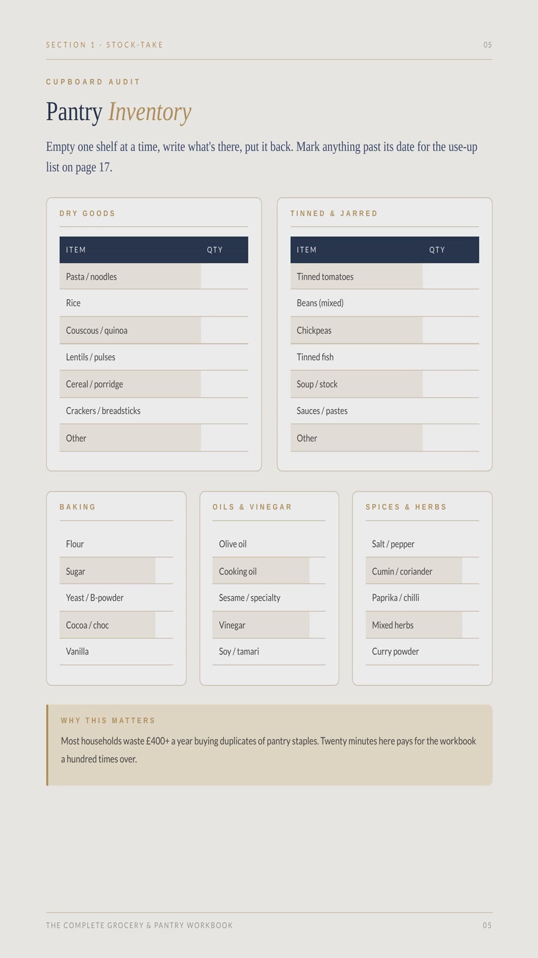 Pantry Workbook — product preview